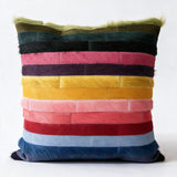 Chromata multicolor stitched cowhide pillow with horizontal dyed hide stripes