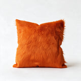 Valencia orange cowhide pillow in 20 x 20 square size