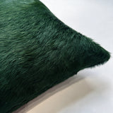 Close-up of Shamrock green cowhide pillow showing natural hair texture