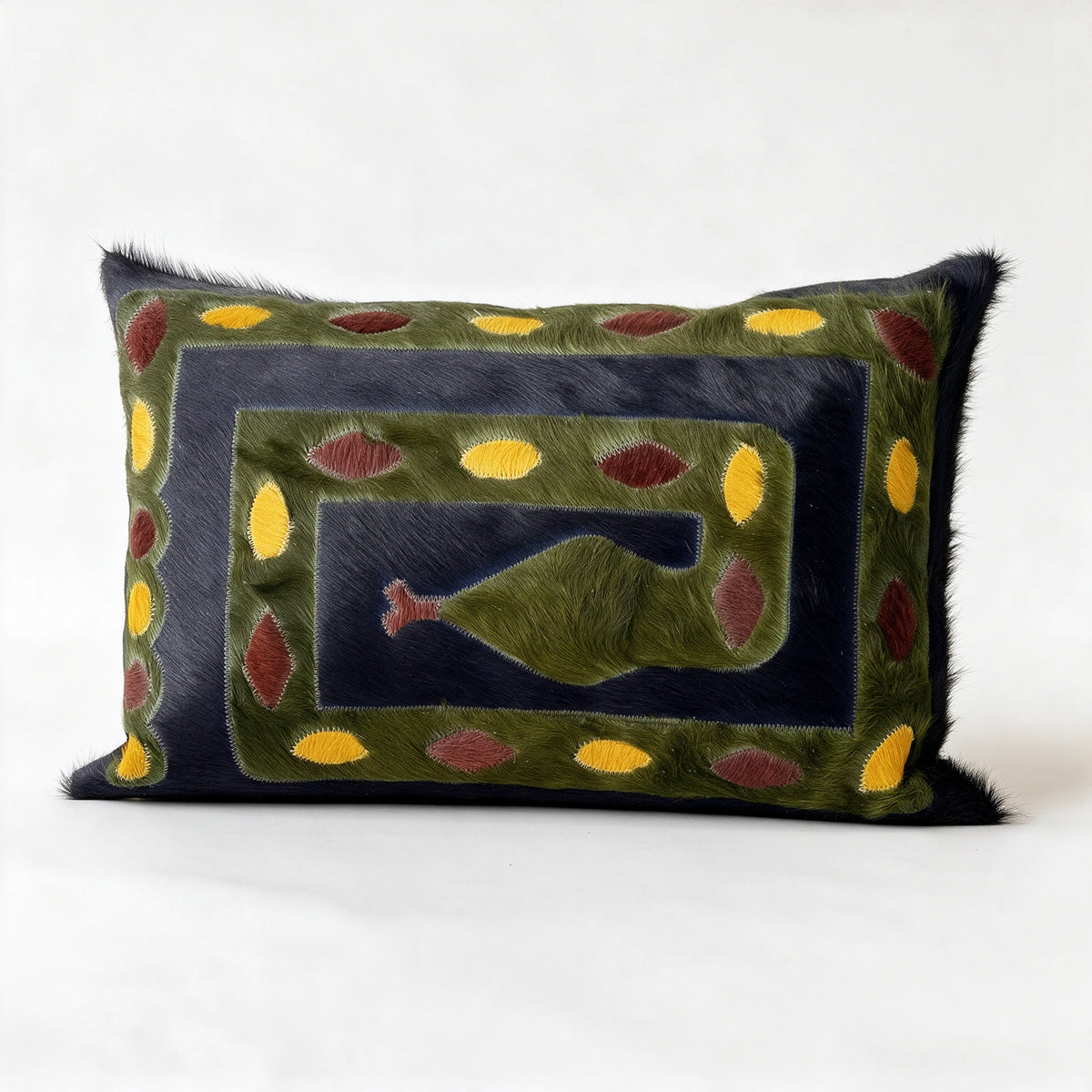 One-of-a-kind snake stitched cowhide pillow handcrafted in Brazil
