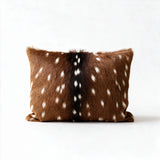 Axis deer hide pillow with natural chestnut brown and white spotted markings