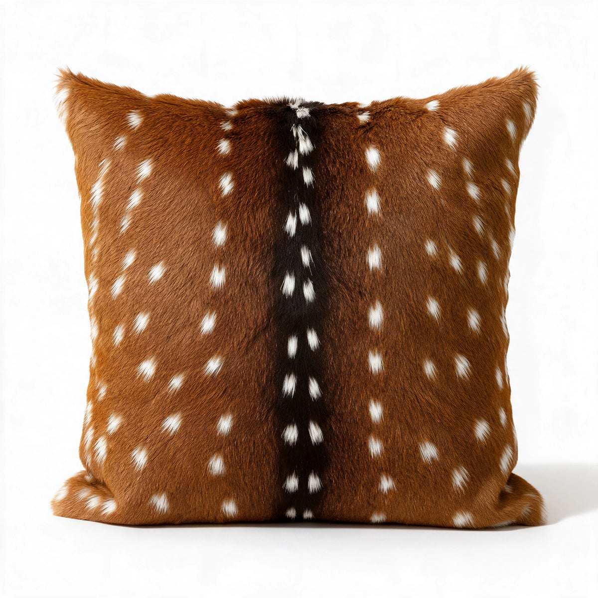 18 x 18 Axis deer hide pillow with natural chestnut brown and white spotted markings