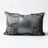 African blue wildebeest hide pillow with pewter gray leather center panel