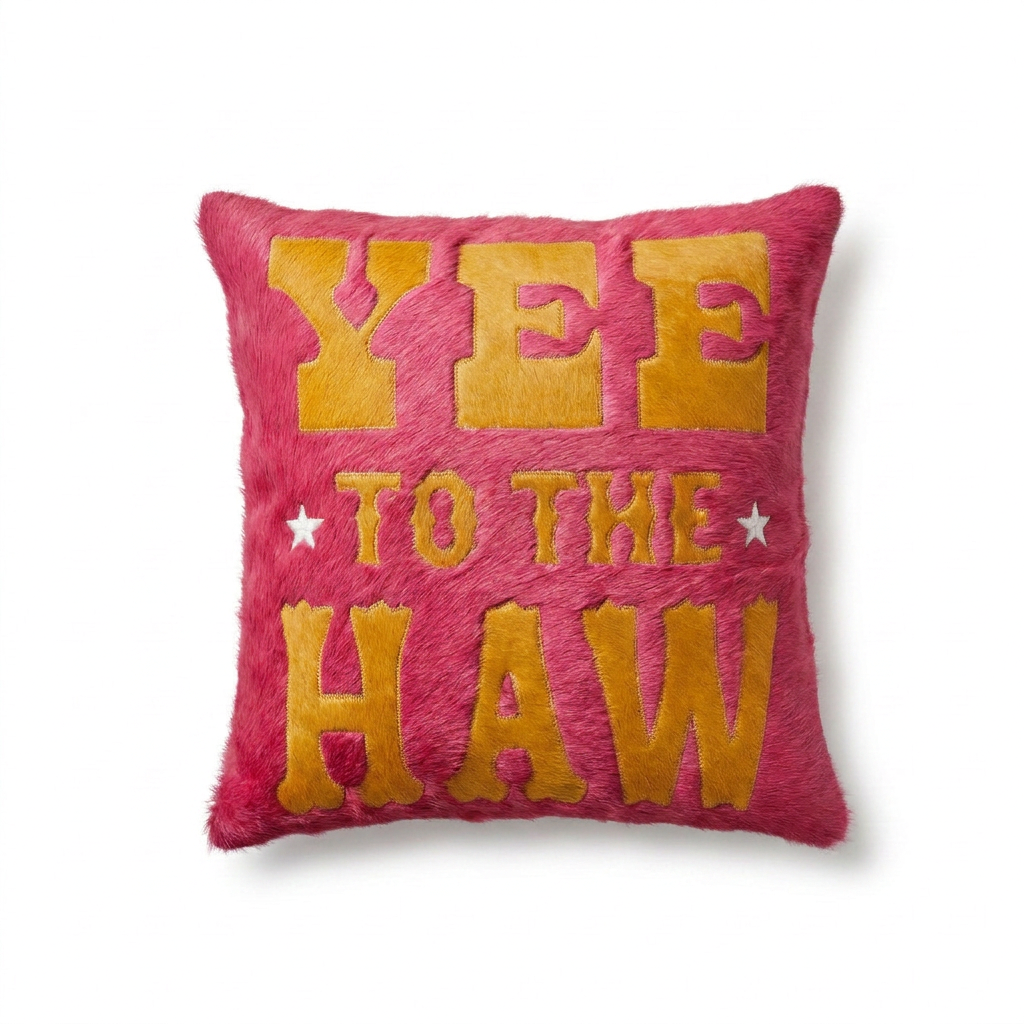 typography pillow - pink cowhide