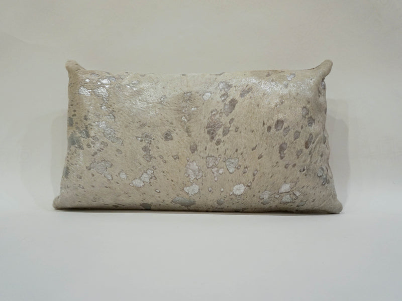 metallic silver cowhide pillow