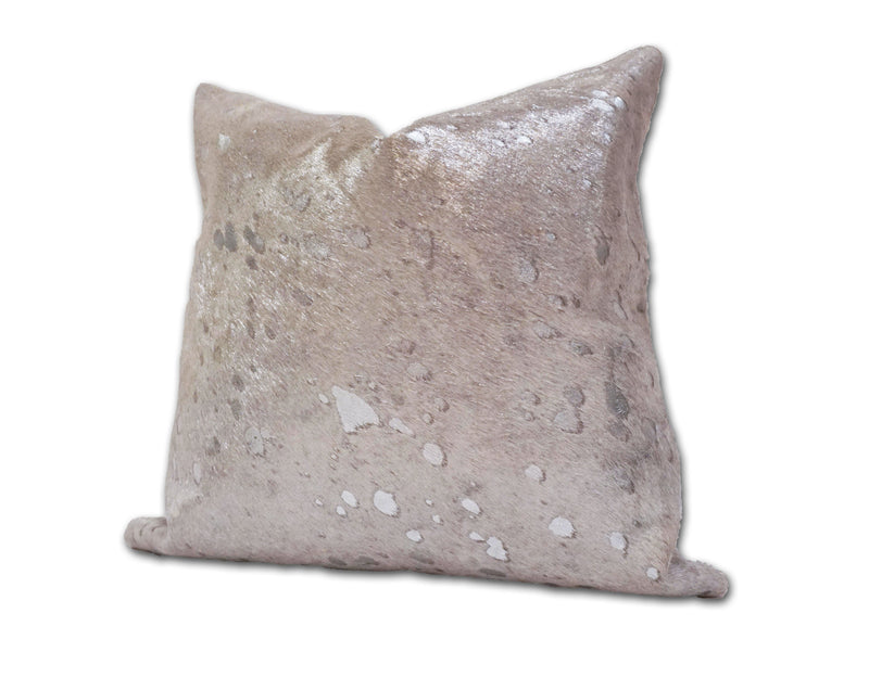 metallic silver cowhide pillow