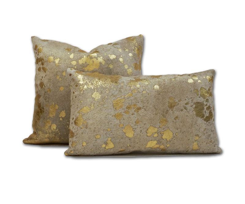 metallic gold cowhide pillow