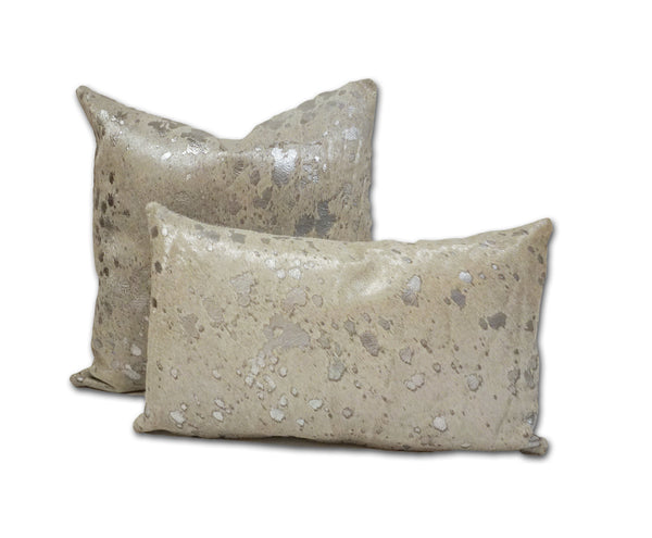 metallic silver cowhide pillow