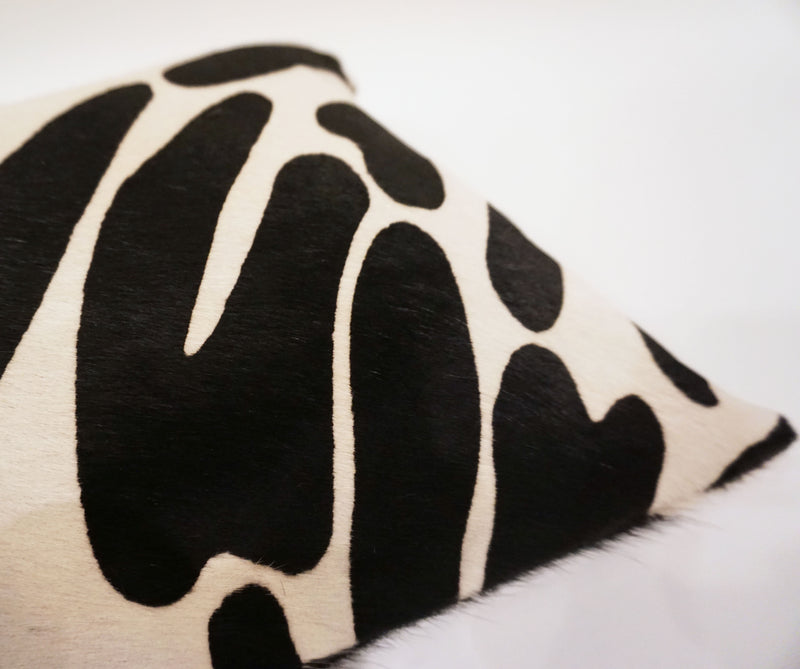 stenciled zebra cowhide pillow