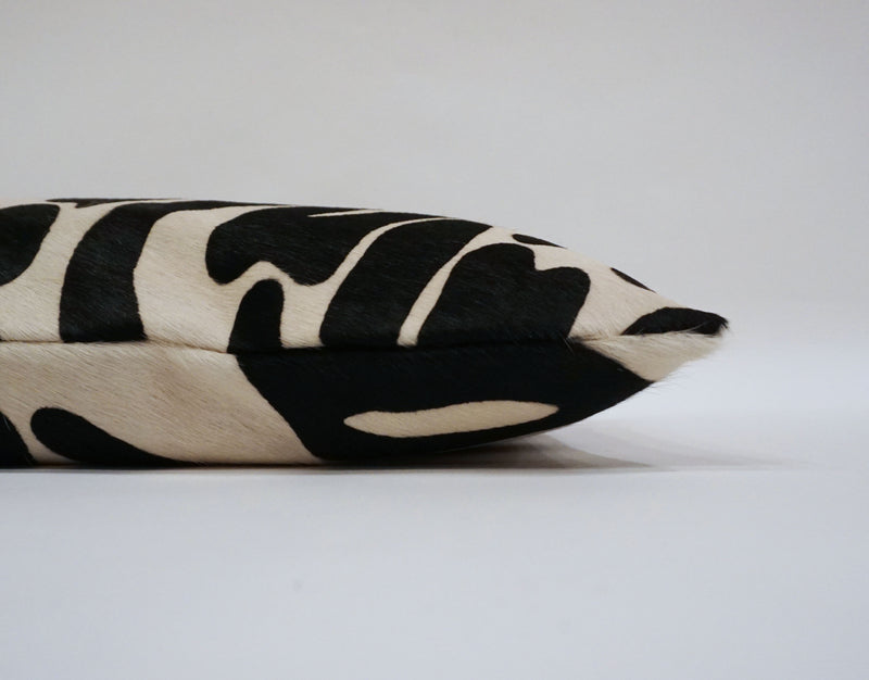 stenciled zebra cowhide pillow