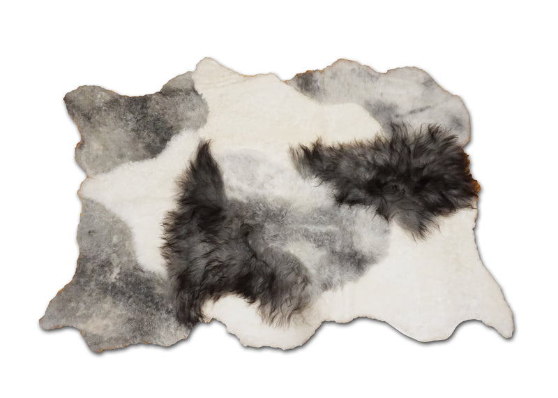 gray white sheepskin rug