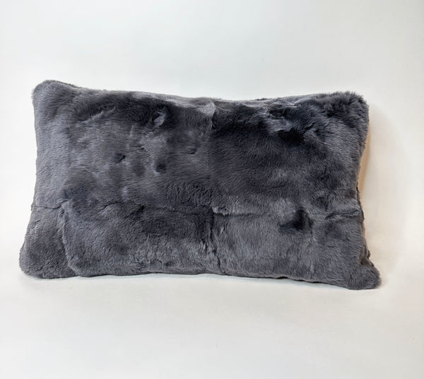 gray rabbit fur pillow