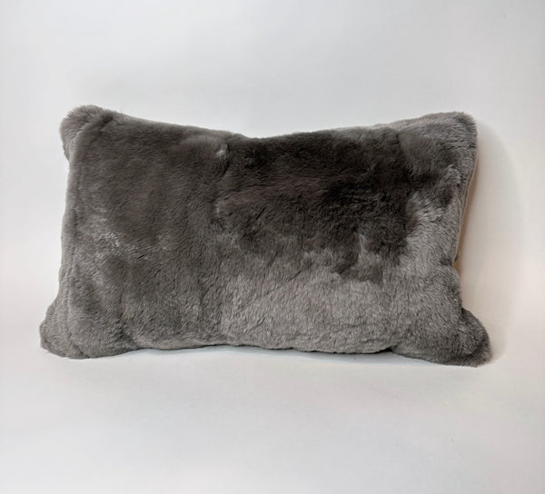 gray rabbit fur pillow