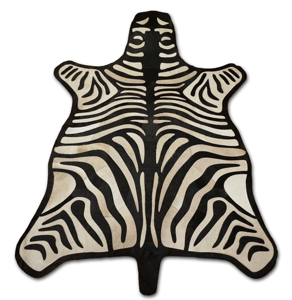 stitched zebra cowhide rug