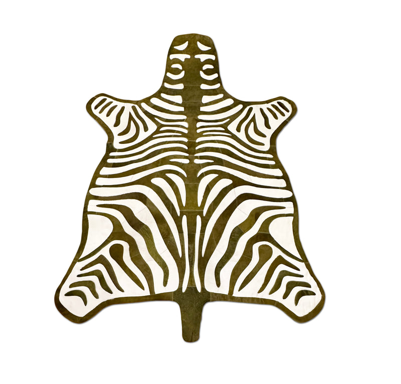 green stitched zebra cowhide rug